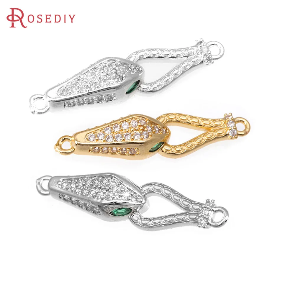 

6PCS 18K Gold Color Brass and Zircon 2 Holes Snake Connect Charms Pendants High Quality Diy Necklace Earrings Making Accessories