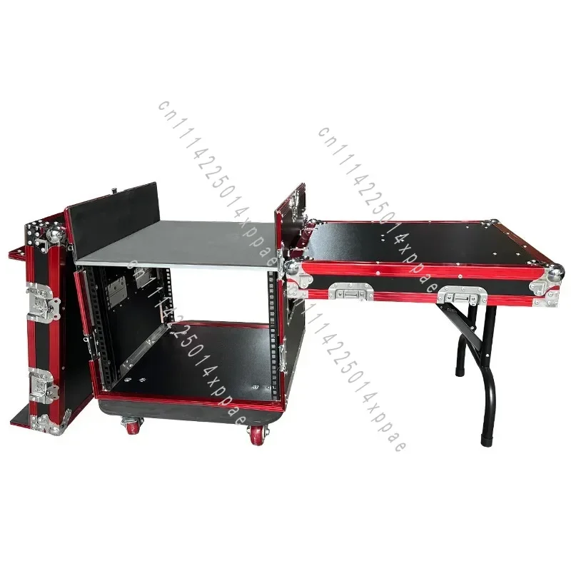 With Folding Side Work Table Amplifier Mixer Shockproof Transport Rack Cabinet Custom 12U 16U Three Door Audio Flight Case