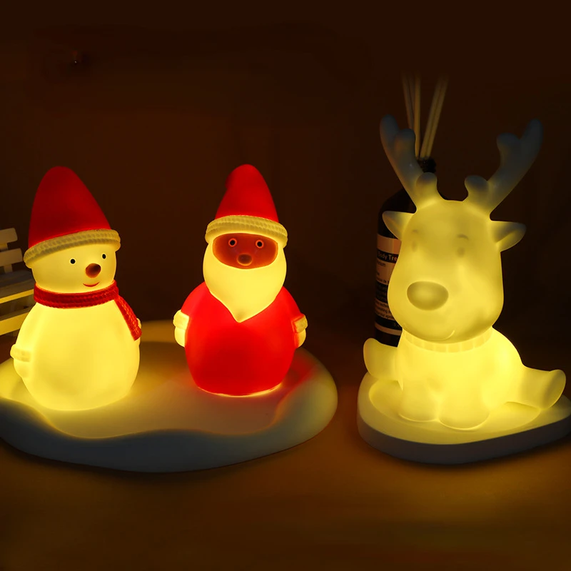 Boneka manusia salju, dekorasi pesta rusa Natal, lampu malam, dekorasi Natal Desktop, lampu Led, boneka manusia salju bersinar, lampu Natal