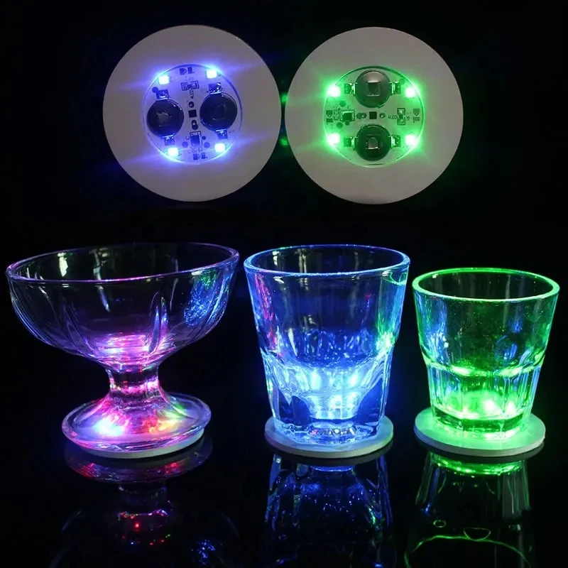 LED Coaster stiker bertenaga baterai bercahaya minum kaca bantalan cangkir lampu minuman keras bantal Coaster bar pesta dekorasi lampu