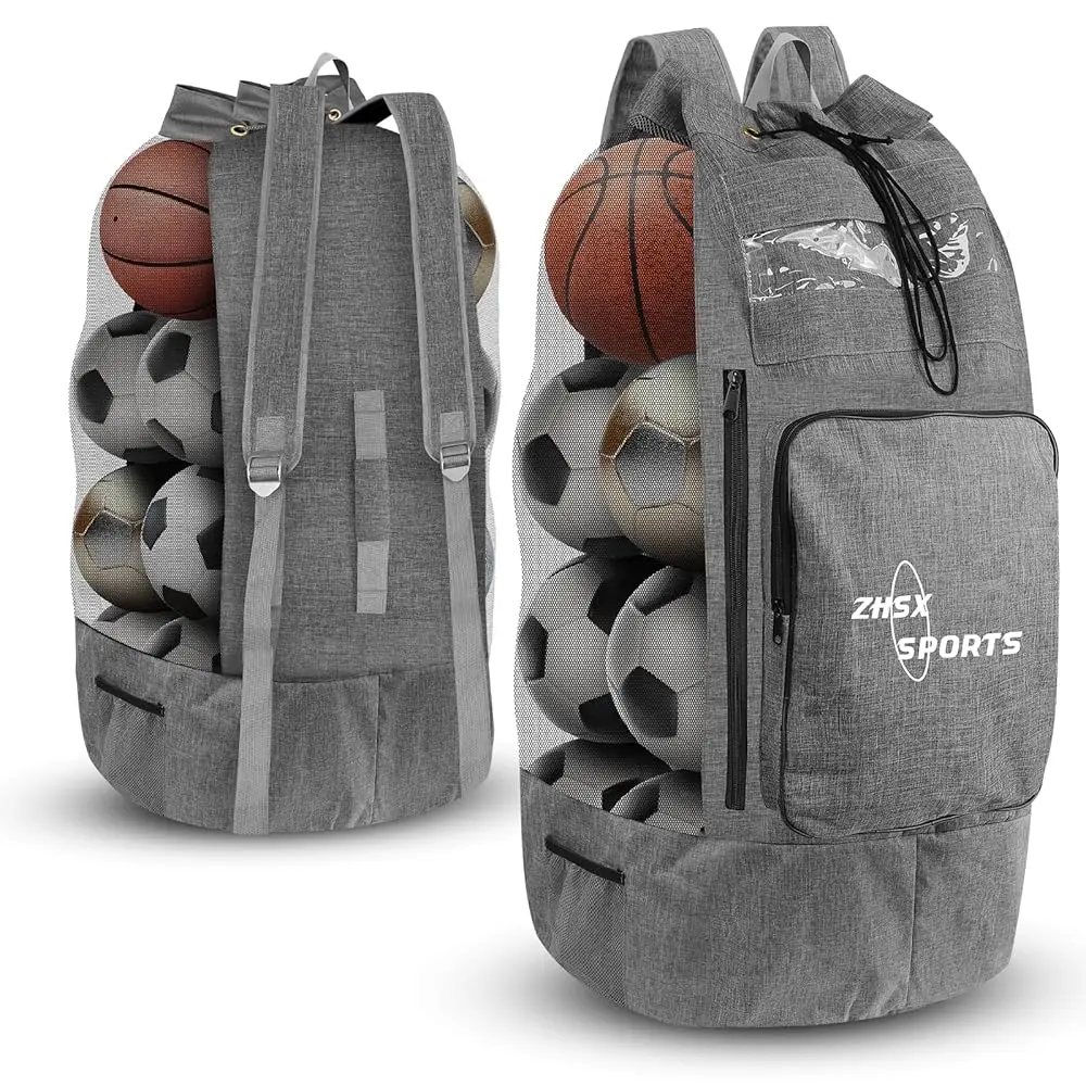 

Сумка для футбольного мяча, большая сетчатая сумка для спортивного инвентаря с затягивающимся шнурком, плечевым ремнем и большой передней карманой