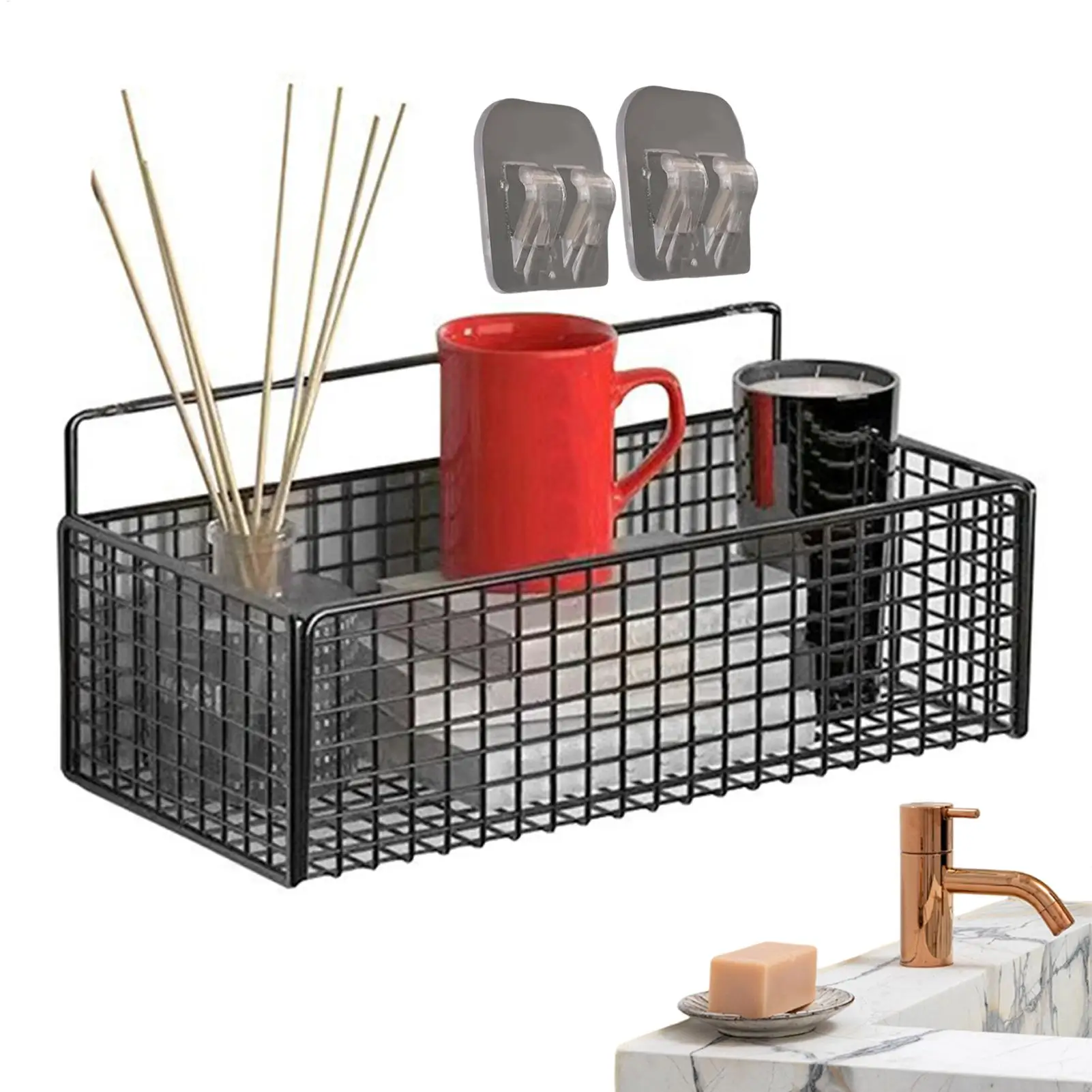 Kleberegale für die Dusche, Badezimmer, ohne Bohren, Wandaufbewahrung, Wandmontage, ohne Bohren, Aufbewahrungsregal, Korb-Organizer für Badezimmer