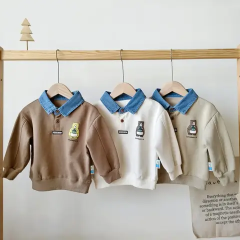 2024 Spring/Autumn New Children's Long Sleeve Turn-down Collar Printed Bear Top Boys' Baby Sports Sweatshirt Jacket