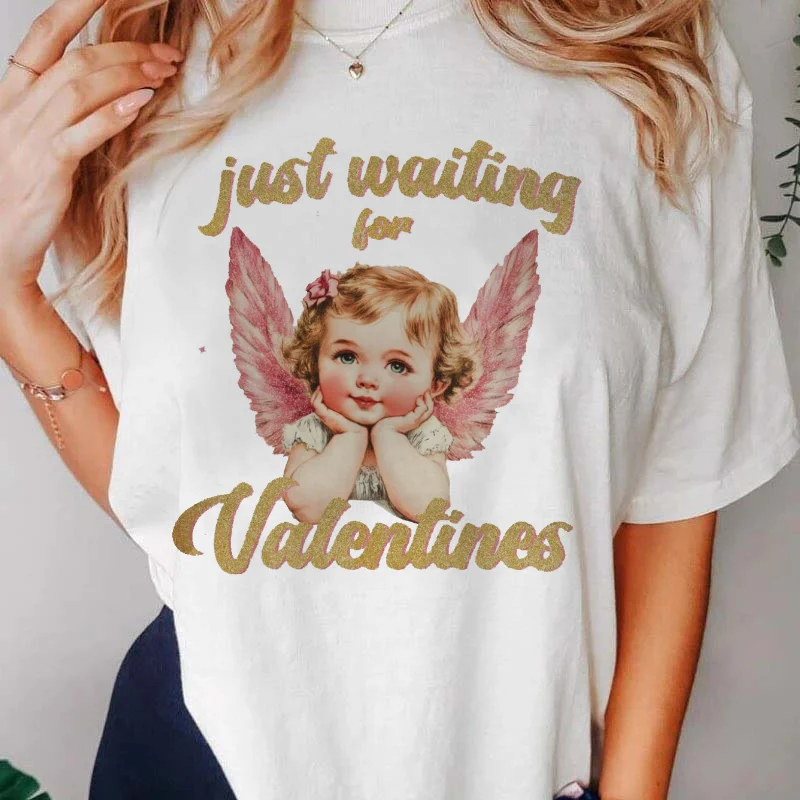 Sweet Women's Casual T-Shirt Pattern Kawaii T-Shirt Printed Women's Clothing Short Sleeve Top Valentine's Day Cute T-Shirt
