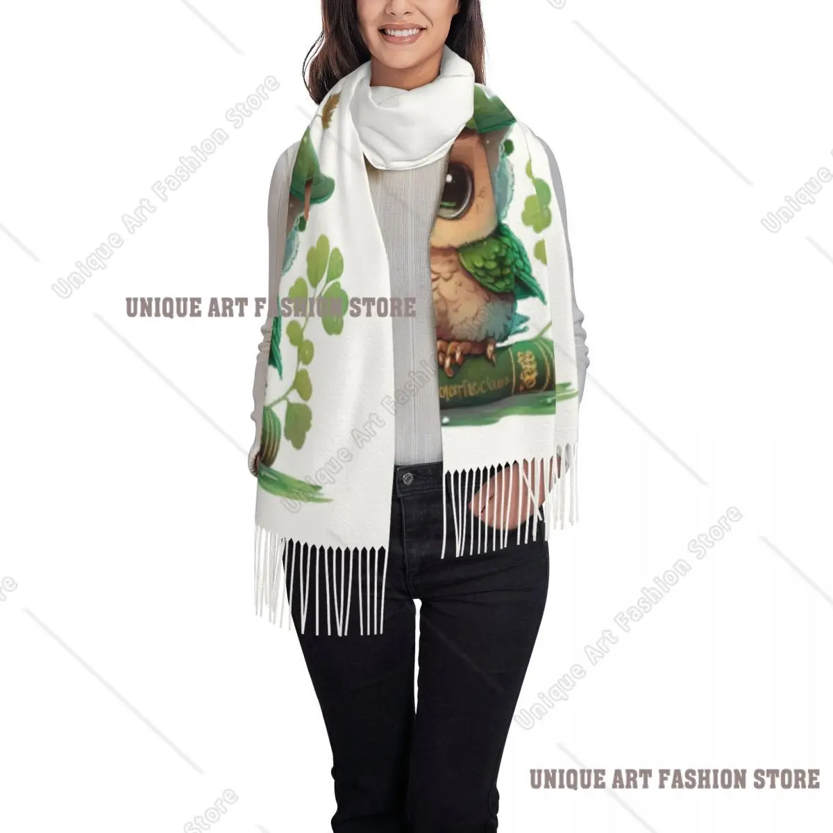 مخصص مطبوعة البومة وشاح الرجال النساء الشتاء الدافئة والأوشحة شالات يلتف #2