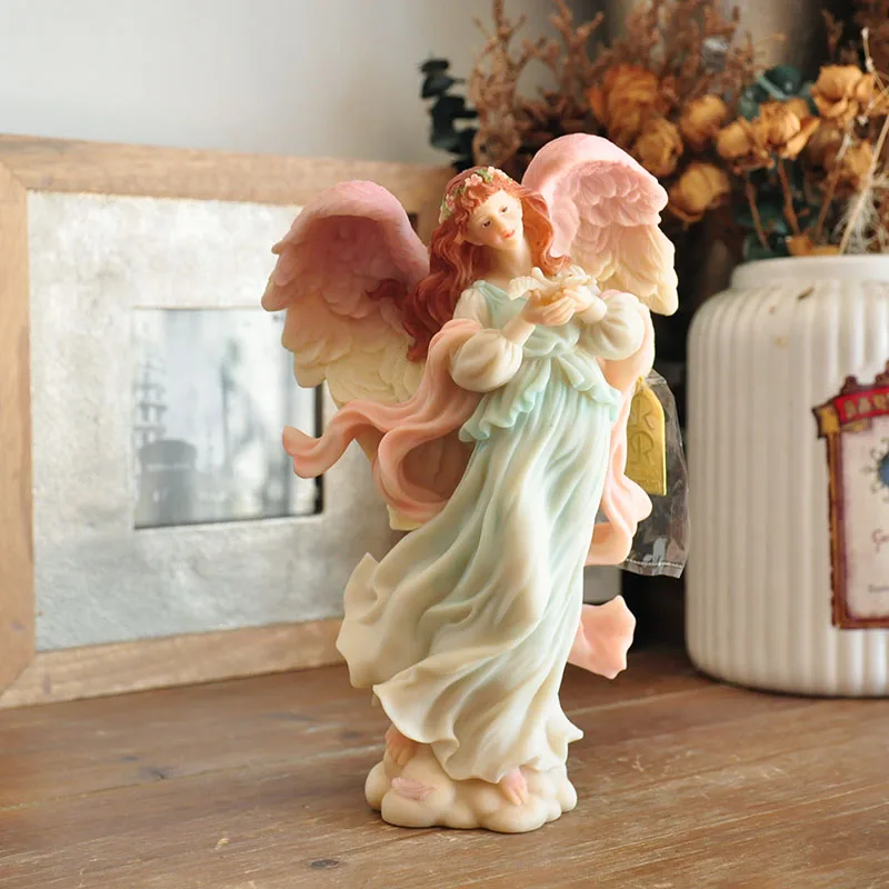 

Fairy Girl Angel Figurine Pigeon Peaceful Prayer Sculpture Desktop Retro Flower Fairy Peace Dove Angel Statue Home Decor Church