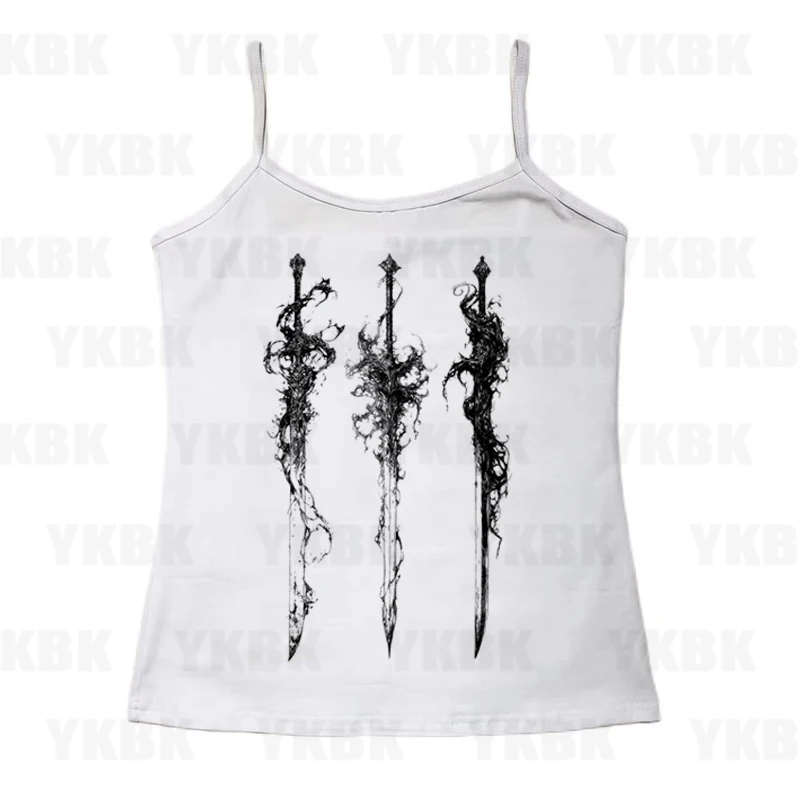 Vintage Y2K Anime-Print Korsett mit Trägern, schmal geschnitten, für Damen, mit Buchstaben-Print, Punk, Hot Girl, sexy, Retro Gothic Mode Weste, ärmellos, Emo
