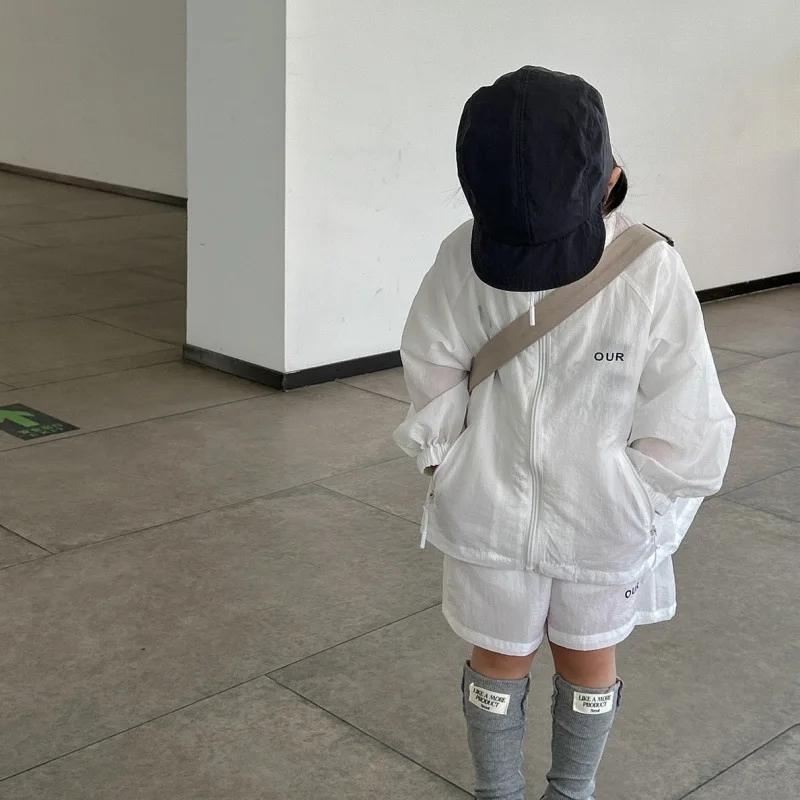 children's stand-up collar sunscreen jacket boys' summer suit 3 girls' quick-drying skin clothes and shorts two-piece set