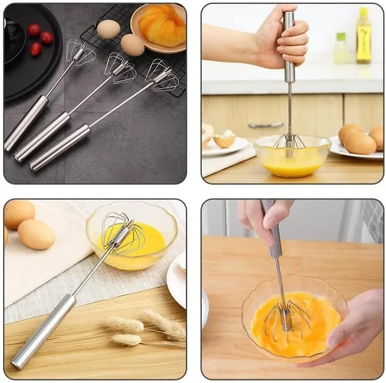 11 Inch Semi-Automatic Hand Push Rotary Whisk, Stainless Steel Egg Beater Mixer Stirrer, Manual Rotary Whisk Tool for Whipping Cream, Egg Beating and Kitchen Stirring view 6