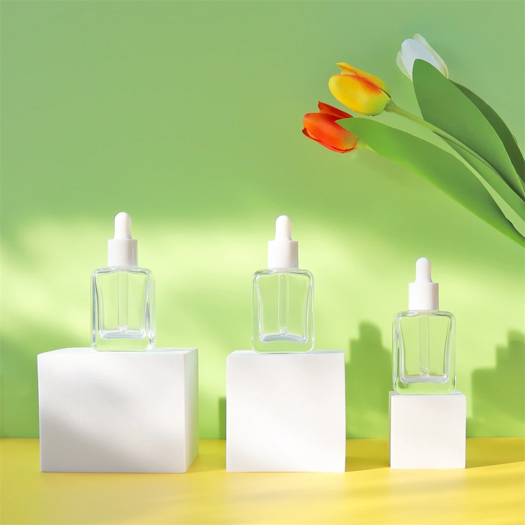 Hot Sale Square Transparent Hair Oil Glass Dropper Bottle Rectangle For Essential Oil Perfume 15ml 30ml 50ml 100ml