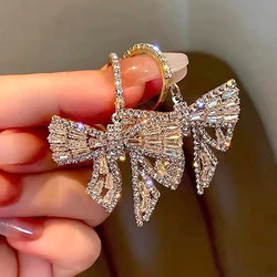 New 2023 Fashion Bow Pendant Gold Plated Earrings Women's Exaggerated Rhinestone Trendy Wedding Earrings Jewelry Gifts