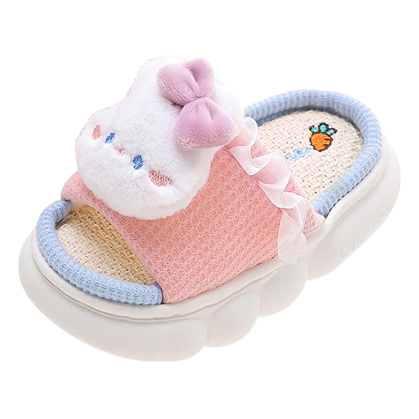 Pantofole invernali per bambini in lino Bowknot coniglio ragazze Cute Cartoon Home comode pantofole per bambini scarpe morbide e traspiranti antiscivolo