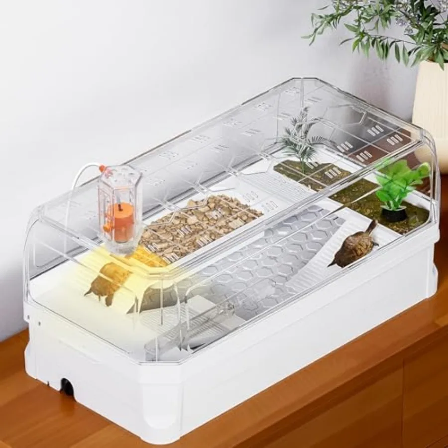

Turtle Tank Kit with Lid, Aquatic Tortoise Habitat Cage Starter Aquarium with Multi-Function Area, UV Basking Platform Light, W