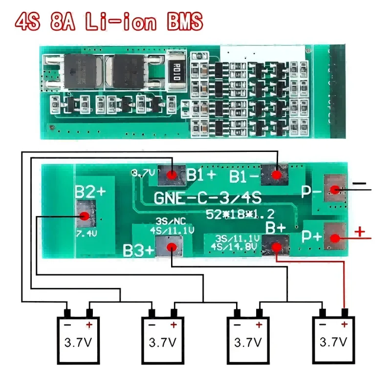 4S 8A Polymer Li-ion Lithium Battery Charger Protection Board For 4 Serial 4pcs 3.7 Li-ion Charging Protect Module BMS