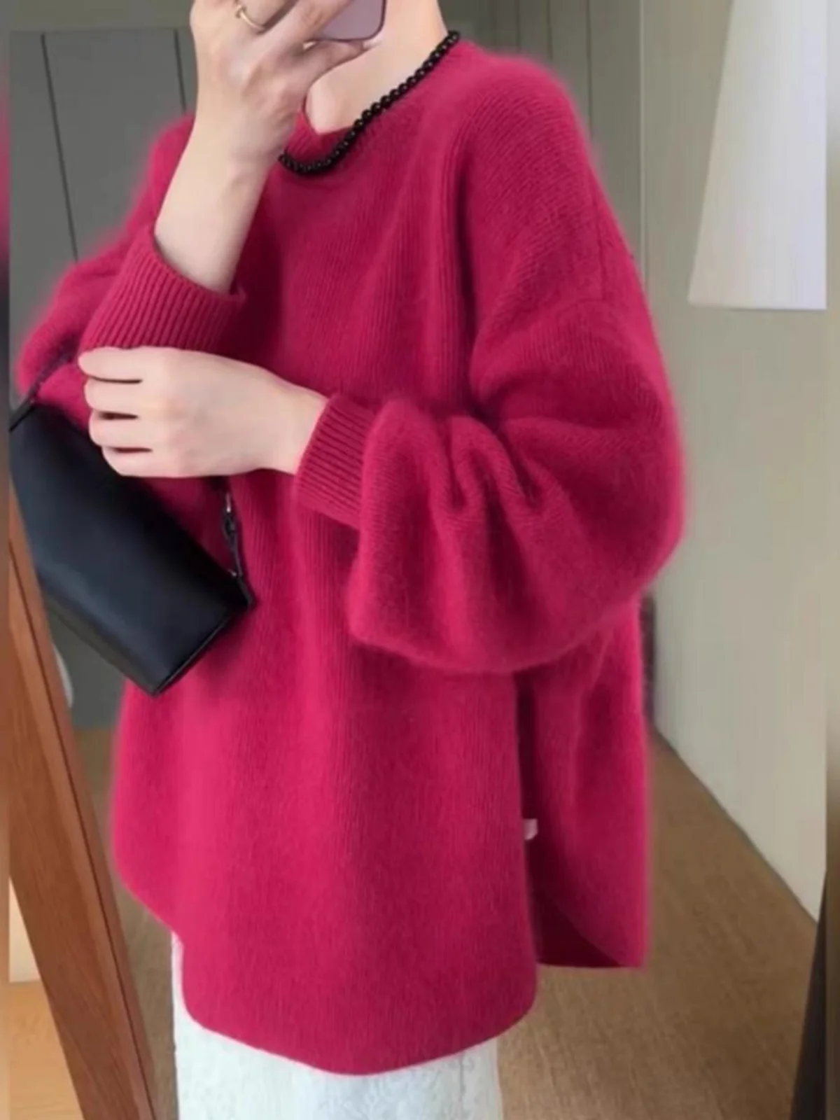 

Loose Bear Fur Knitwear Women's Spring Casual Sle Mid-Length Outerwear nk Comfortable Sweater Girls Faion