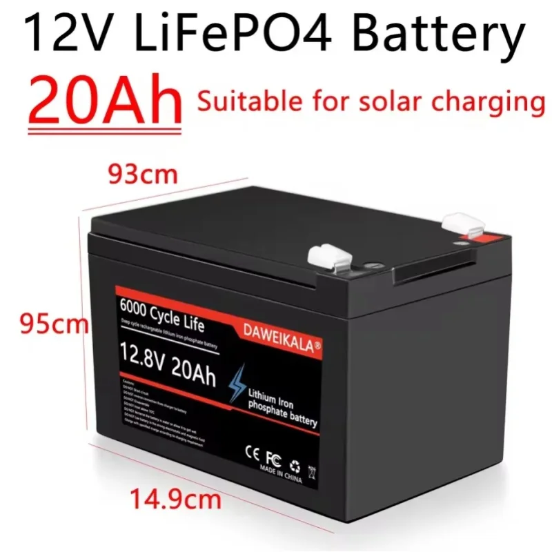 Nowy akumulator litowo-żelazowo-fosforanowy LiFePO4 12V 20Ah z 2026 roku, wbudowany system zarządzania baterią (BMS) 20A, lekki przenośny akumulator do magazynowania energii słonecznej, zastosowania w — 2