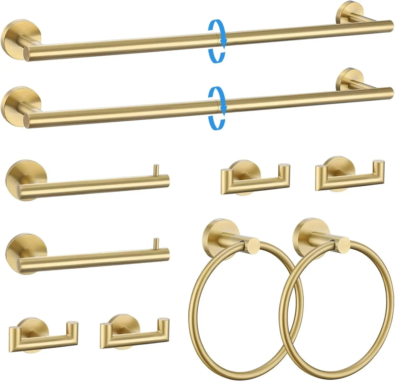 

10-Piece Brushed Gold Bathroom Towel Bar Set with Stainless Steel Wall-Mounted Hardware