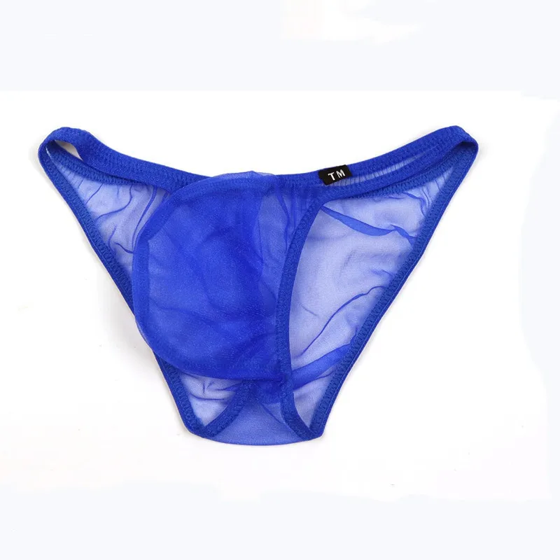 Mens Low Rise Bikini Briefs Semi-Sheer Thin Mesh Large U Convex Pouch Breathable Elastic Minimal Fashion Male Intimate Underwear