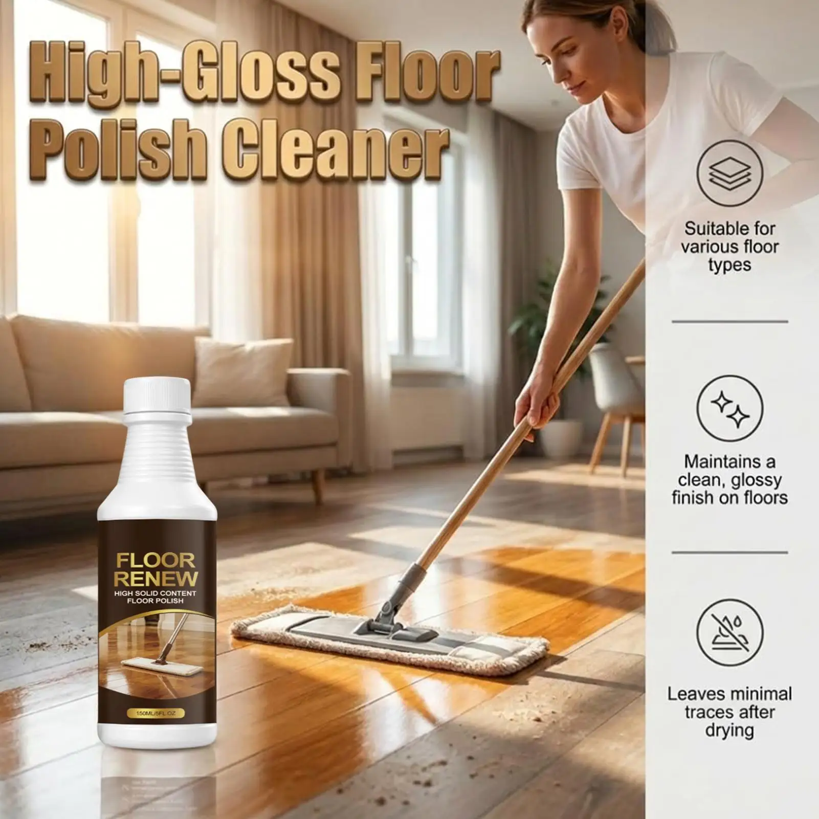 150ml Wood Floor Restorer Polish, Scratch Filler & Protective Agent for Hardwood Laminate, Restore Shine and Hide Scratches