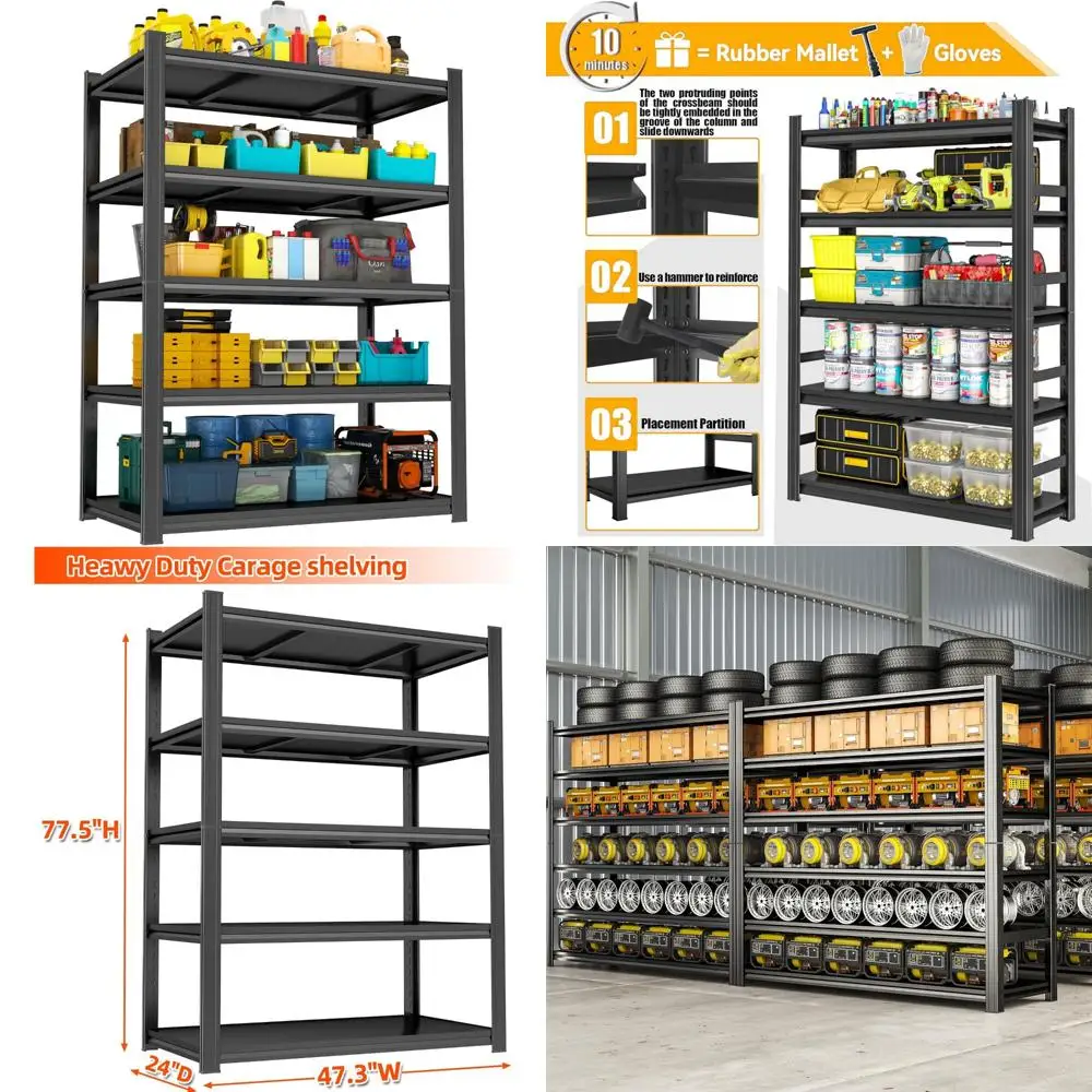 Heavy Duty Adjustable 5 Tier Garage Shelving Unit with 2500 LB Capacity for Storage Solutions