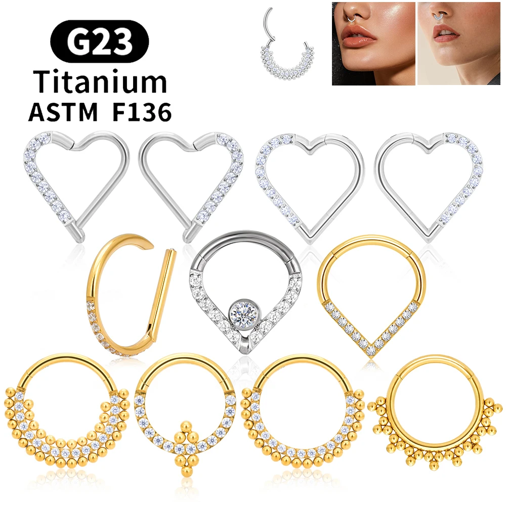 G23 Titan Runde Hoop D Form Nasenring Daith Herz Ohrring 16G CZ Scharniersegment Ohr Tragus Knorpel Helix Piercing Schmuck – Detail 1