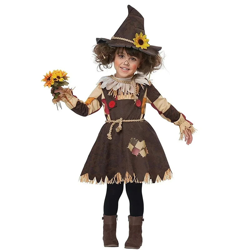 Disfraz de espantapájaros de retazos para niños, disfraz de Halloween para niñas, disfraz de actuación, vestido de fantasía para fiesta de Cosplay