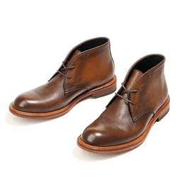British Fashion Men Boots Genuine Leather Business Formal Chelsea Boots Retro High Top Male Ankle Boots Casual Shoes