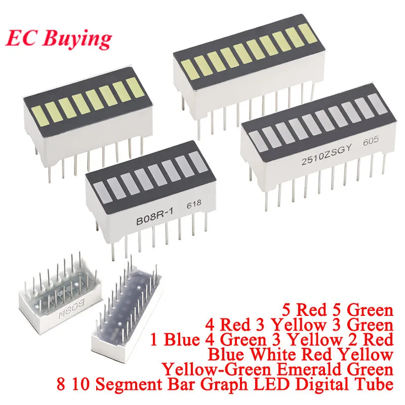2-10Pcs 8 10 Segment Bar Graph LED Digital Tube Light Strip Display Module Ultra Bright Multi-color Red Yellow Green Blue White