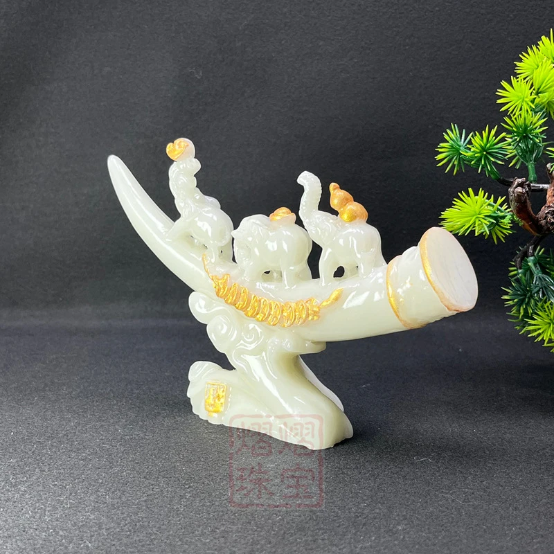 Luminous Peaceful Elephant Ornament in Chinese Style for Finding a Partner and Attracting Wealth, Office and Home Decor Gift, Si