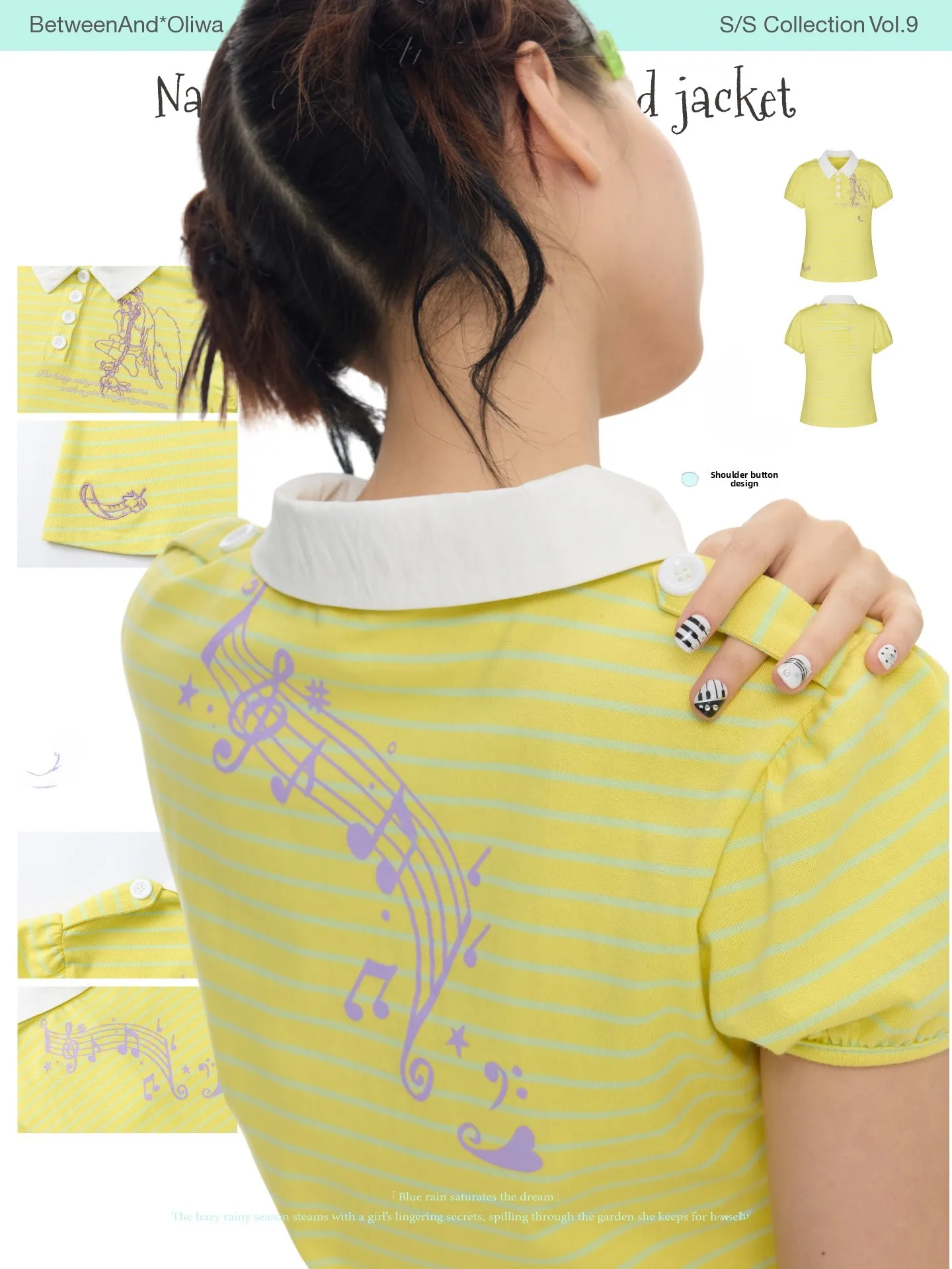 BENAND Yellow Doll Angel Embroidery Short Sleeve  Shirt Women's Summer T-Shirt Cotton 100% Straight Cut Regular Thickness