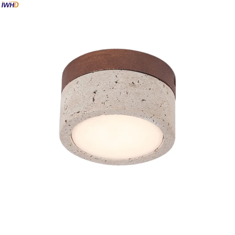 

IWHD Small Round LED Ceiling Lamps Modern Nordic Living Room Bathroom Home Decor Yellow Travertine Ceiling Light Lamparas Techo