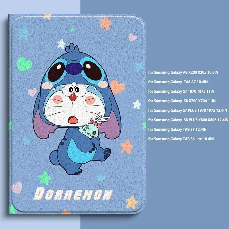 Cartoon Stitch Case For Samsung Galaxy Tab S8 TabS9 S7 Plus S7 FE Magnetic Trifold Stand Case for Tab S6 Lite 10.4 A8 X200 Case