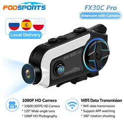 Fodsports FX30C Pro Motorcycle Intercom for Motorcycle Helmet Headset 2 Rider Bluetooth 1080P Camera HD WiFi Transfer Interphone