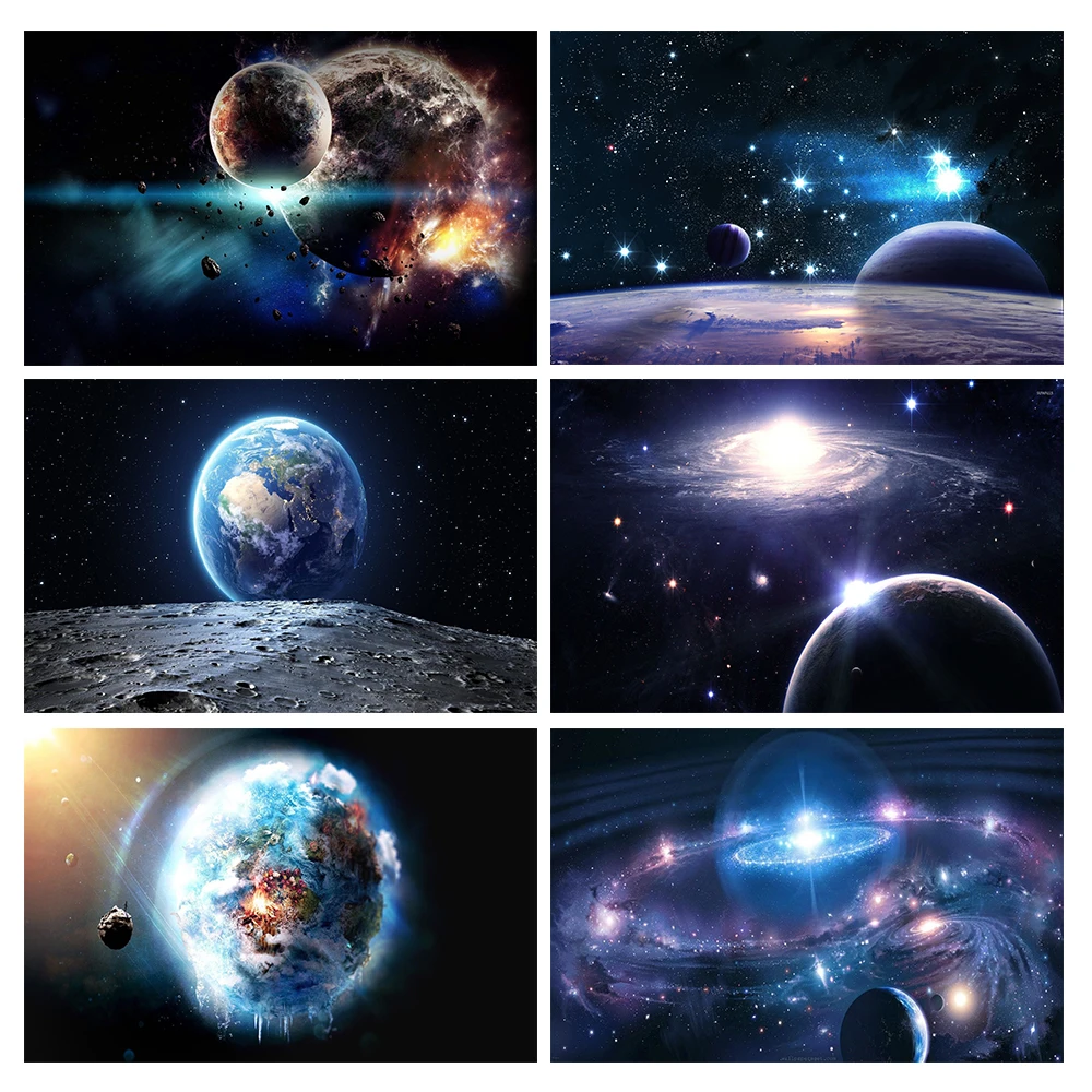 

Starry Sky Universe Space Earth Moon Astronaut Photography Backdrop Baby Birthday Photo Background Wallpaper Photozone Photocall