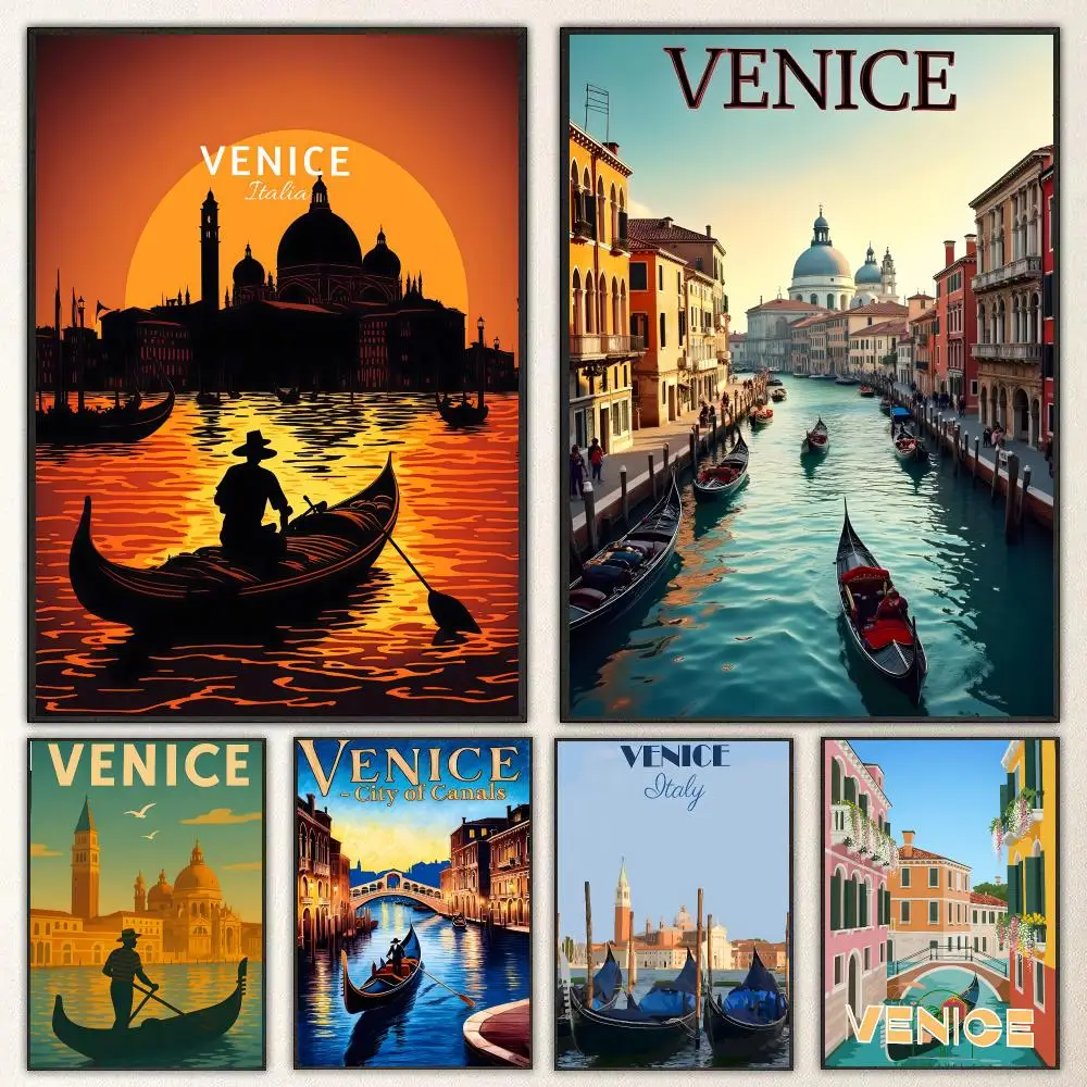 Pattern Venice Water City Poster High-definition  poster stickers, suitable for bedroom, living room, home decoration
