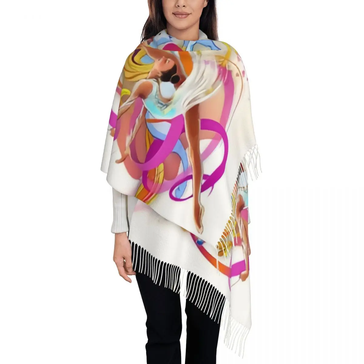 Customized Print Elegant Gymnastics Art Print Scarf Women Men Winter Warm Scarves Shawls Wraps