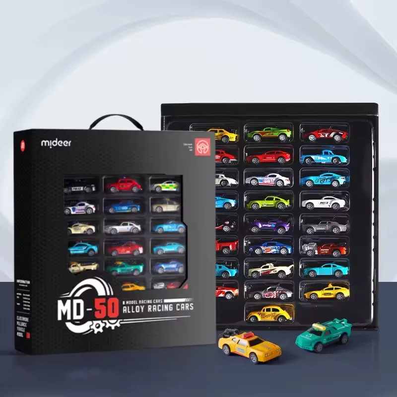 Mideer 50 Stuks Simulatie Model Raceauto 'S Met Geschenkdoos Legering Race Club Rebound Voertuig Klassiek Speelgoed Voor Kinderen Jongen Geschenken