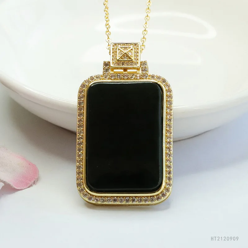 

Black Hetian Jade Plaque Pendant Smooth Lucky Charm Necklace HT2120909