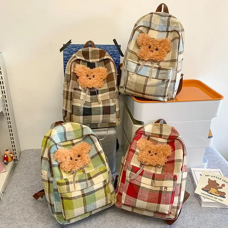 حقيبة ظهر منقوشة على شكل دب محببة ذات سعة عالية أنيقة وعصرية للطلاب حقيبة حمل خفيفة للسفر طقم أمتعة مدرسية هدية رائعة