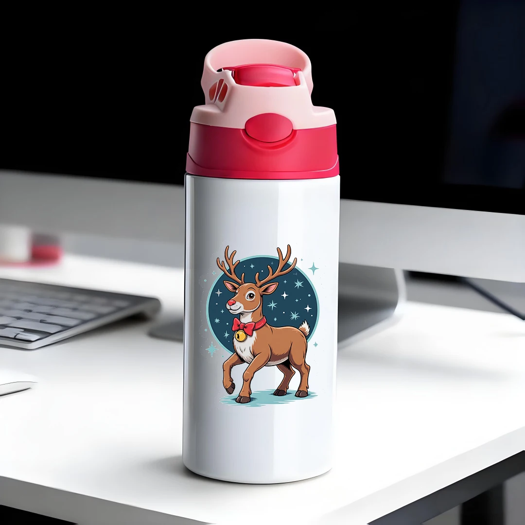 

304 Stainless Steel Insulated Cup Cartoon Reindeer Straw Cup Kids Water Cup Christmas Gift Set Cozy Winter Essential