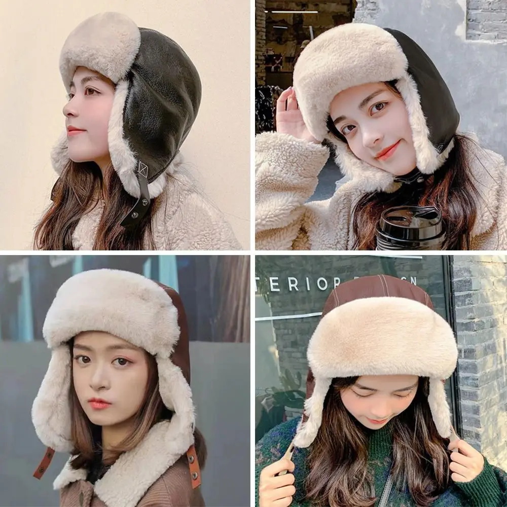 Outdoors Faux Fur Bomber Hat Plush Thick Ushanka Fur Hat Warm Windproof Earflap Bonnet for Men Women