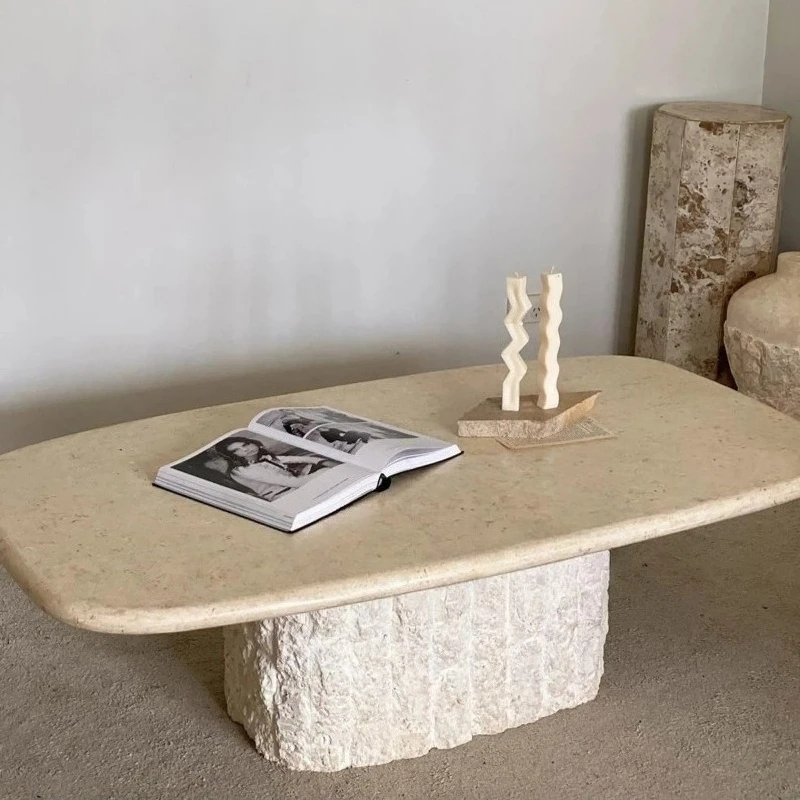 

Minimalist Natural Marble Travertine Coffee Table Household Living Room Small Apartment Rectangular Coffee Table