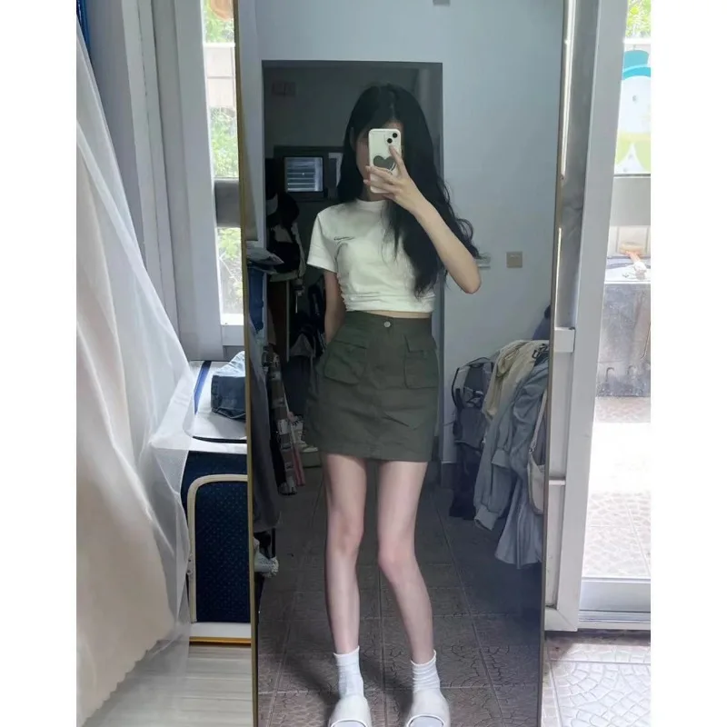 Womens High Waist Solid Color A Line Mini Skirt