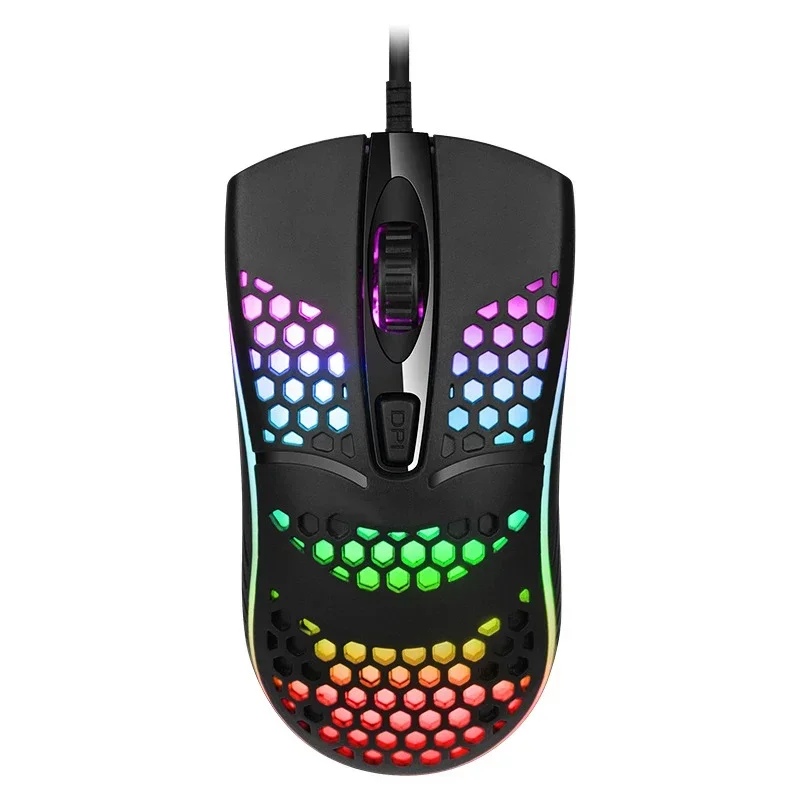 2.4G Wireless Mouse with RGB Backlit 6-button 3-speed DPI Type C Rechargeable Ergonomic Honeycomb Design Gaming Mouse