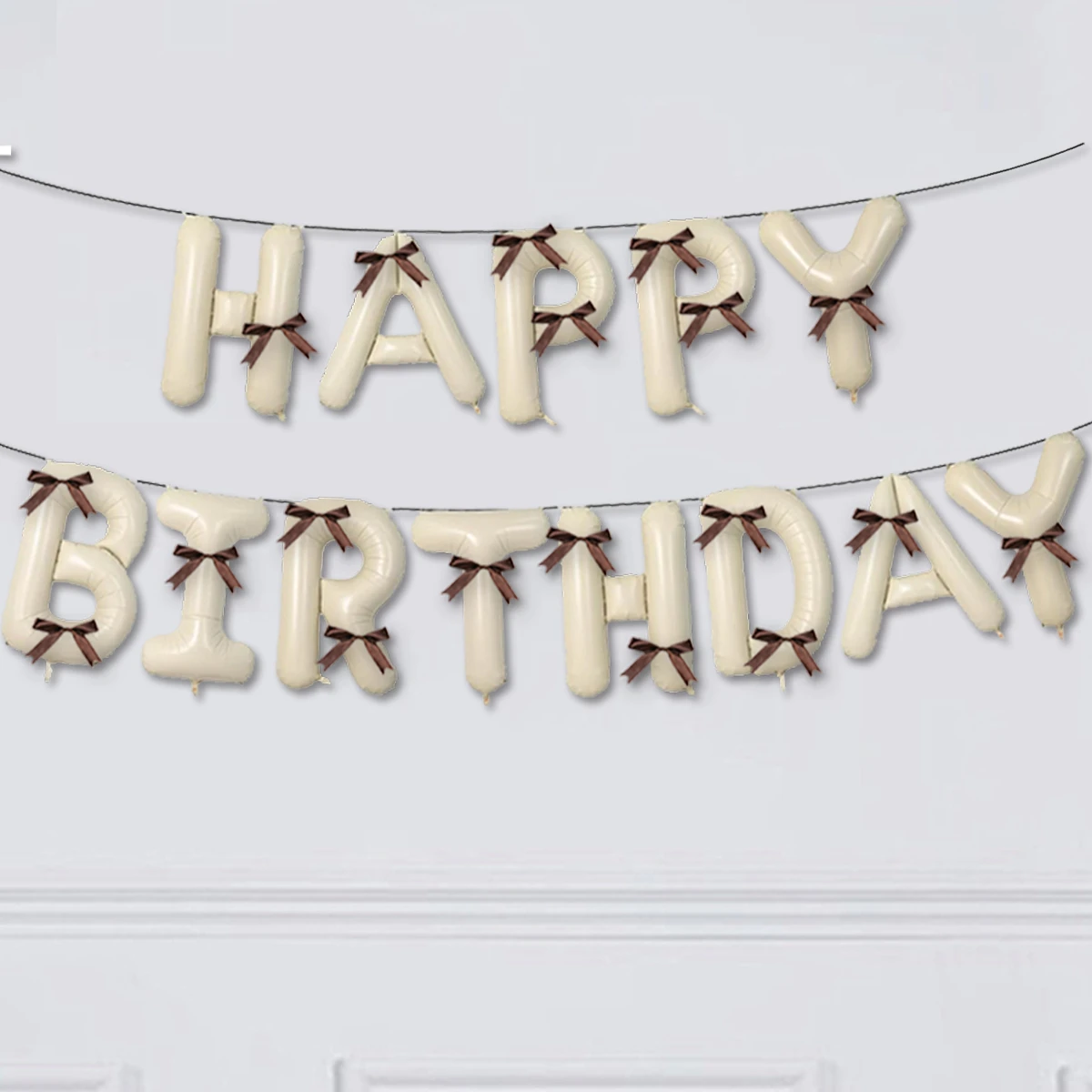 Cream white, brown, light brown Aluminum foil balloon set for birthday party decoration, set of 13 parts, with flag and bow