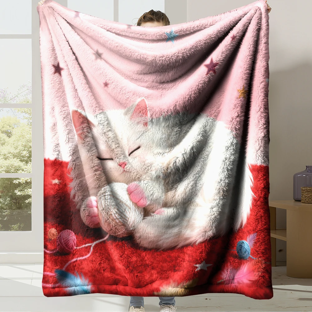 Weiche Flanell-Fleece-Decke mit süßer Katze, Digitaldruck, superwarm, gemütlich, Überwurfdecke für Bett, Couch, Sofa, Heimdekoration, Geschenk (Katze 03)