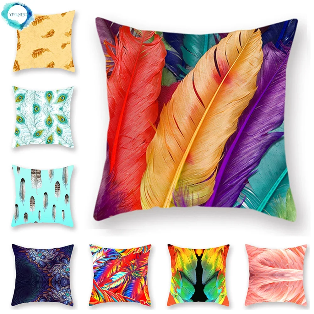 Abstract Animal Bird Feather Polyester Cushion Cover Pink Hair Decorative Pillowcase Living Room Pillow Cover Home Decoration