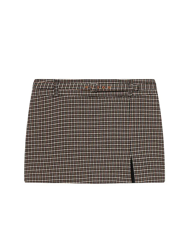 Nlzgmsj 2025 الخريف عادية شيك مكتب سيدة نساء منقوشة سستة منفذها منقوشة التنانير الصغيرة قطعتين مجموعات الموضة