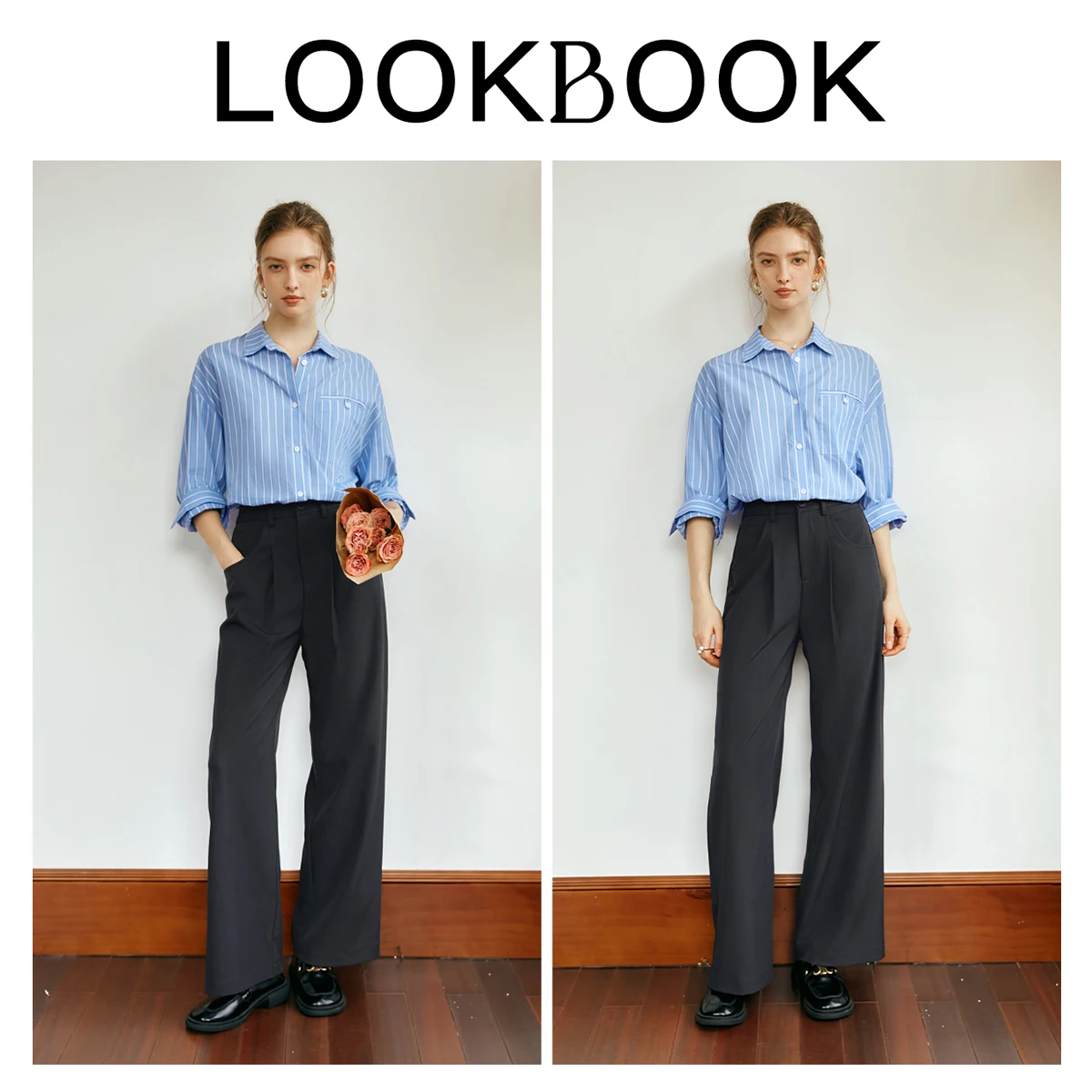 OLrain Gray Dress Pants Women 2025 Autumn Office Lady New High Waist Commuter Loose Straight Wide Leg Woman Trousers M56QK93365