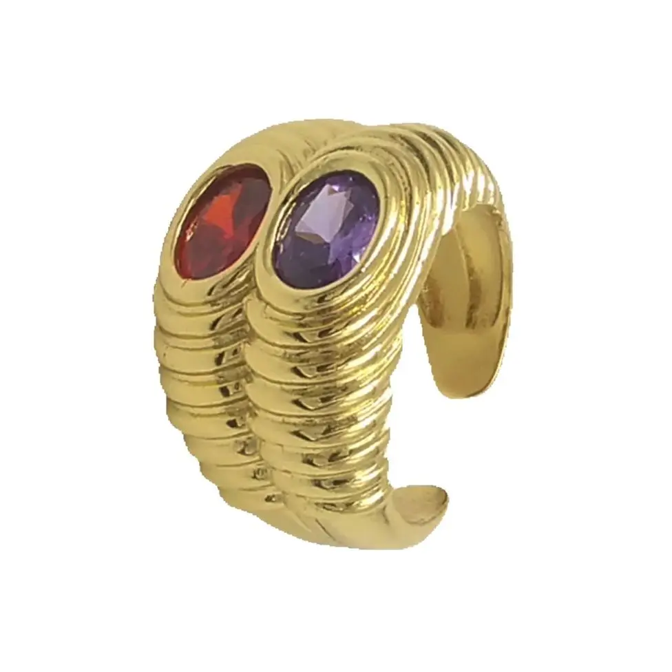 WT-MR039 Fancy Luxury Double Different Colored Zircon Paved Ring With Fine 18k Gold Plated For Unisex Party Jewelry